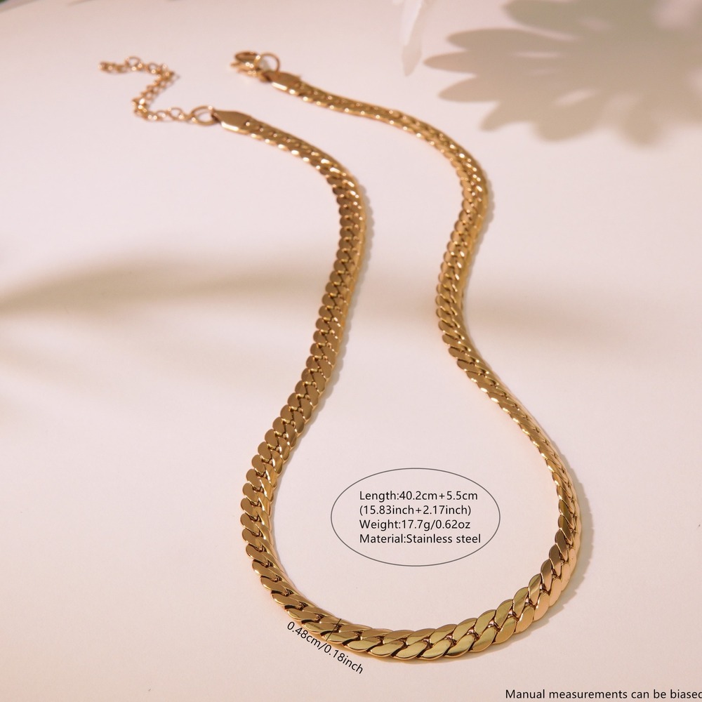 Unbranded Flat Curb Chain Necklace Women 16-18in Gold Stainless Steel Minimalist